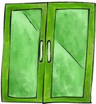 green glass doors